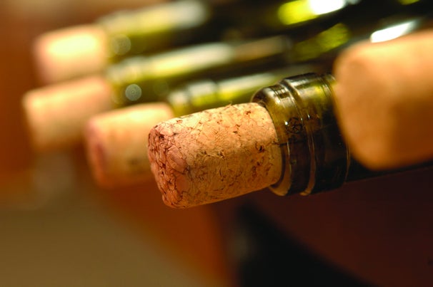 angle shot of wine bottles with corks