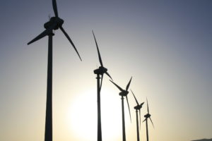 A row of wind turbines