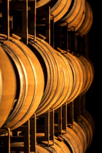 Wine barrels on a rack