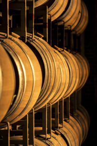 Wine barrels on a rack