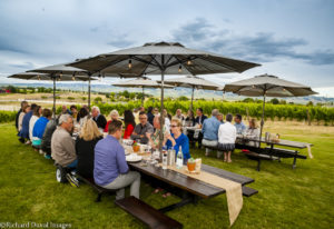 Two tables of guest at winemaker dinner at Northstar
