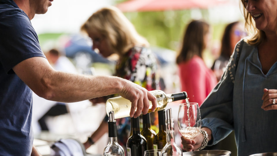 White wines being poured at Gifford Hirlinger